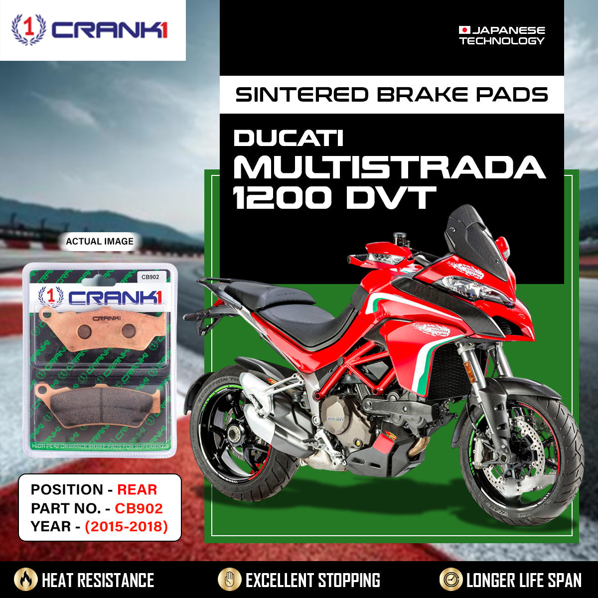 Sintered Brake Pads For Ducati Multistrada 1200 DVT (2015-2018) - Rear - CB902 - 1 Set - CRANK1