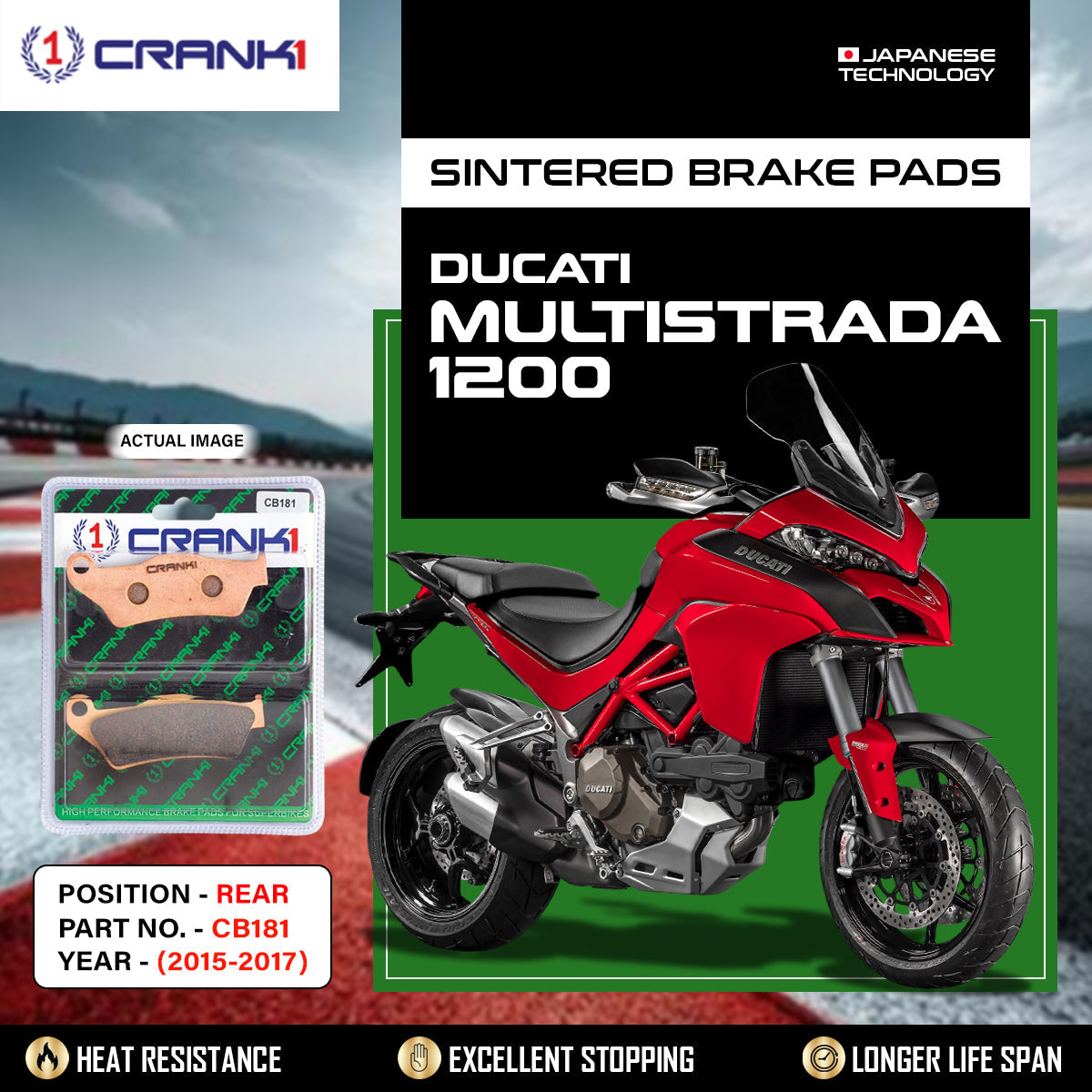 Sintered Brake Pads For Ducati Multistrada 1200 (2015-2017) - Rear - CB181 - 1 Set - CRANK1