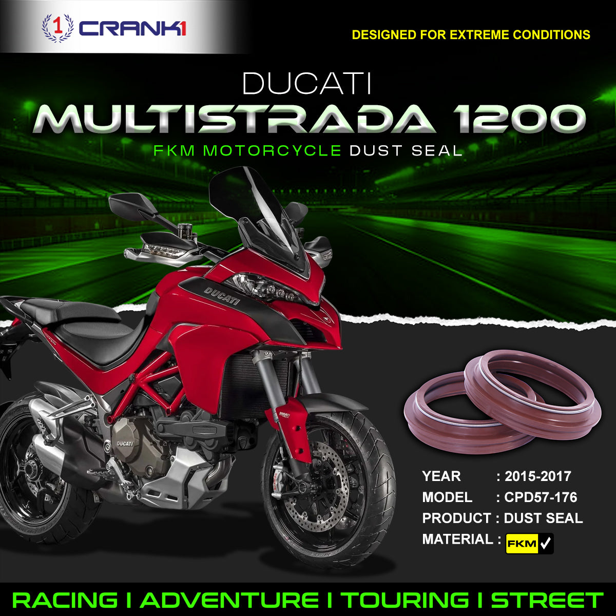 Fork Dust Seals Pair For Ducati Multistrada 1200 (2015-2017) - CPD57-176 - CRANK1