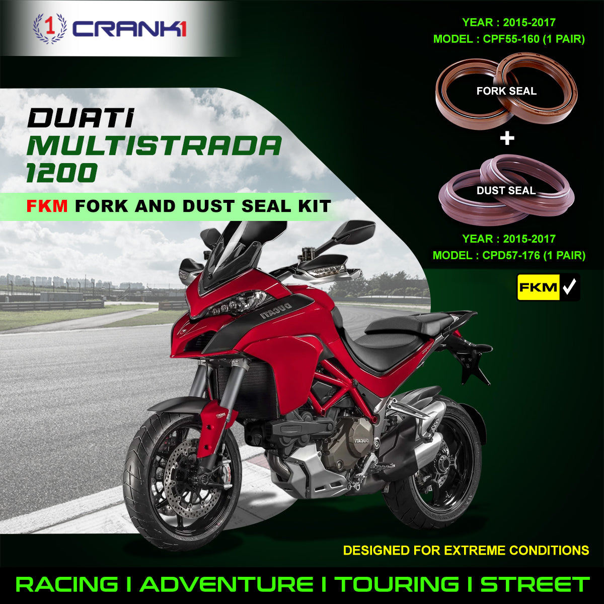 Fork And Dust Seals Kit For Ducati Multistrada 1200 (2015-2017) - CRANK1