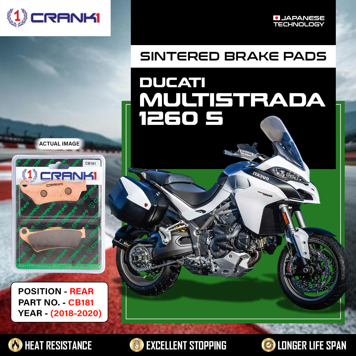 Sintered Brake Pads For Ducati Multistrada 1260 S (2018-2020) - Rear - CB181 - 1 Set - CRANK1