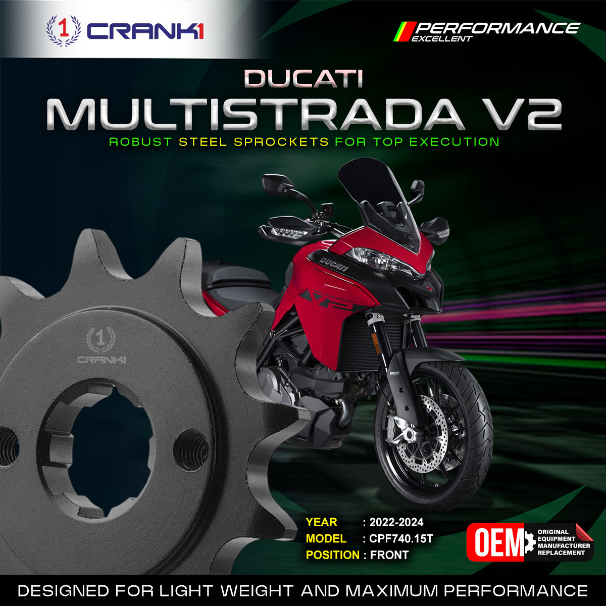 Sprocket For Ducati Multistrada V2 (2022-2024) - Front - CPF740.15T - CRANK1