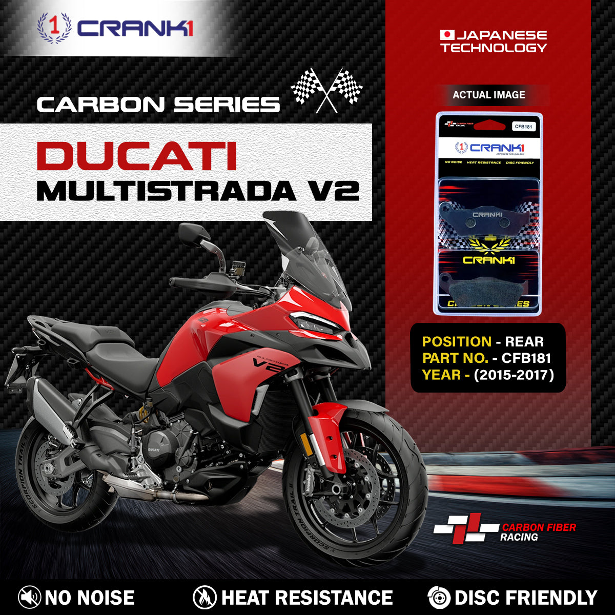 Carbon Brake Pads For Multistrada V2 (2015-2017) - Rear - CFB181 - 1 Set - CRANK1