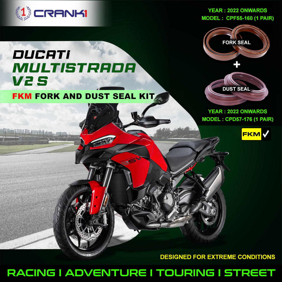 Fork And Dust Seals Kit For Ducati Multistrada V2 S (2022 Onwards) - CRANK1
