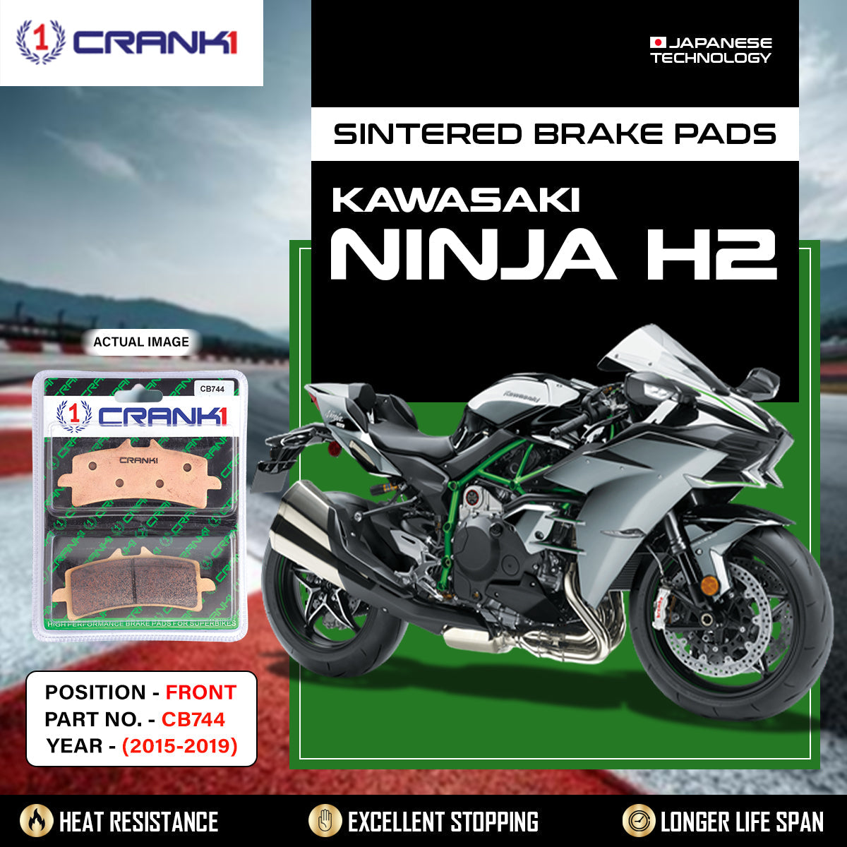 Sintered Brake Pads For Kawasaki Ninja H2 (2015-2019) - Front - CB744 - 2 Sets - CRANK1