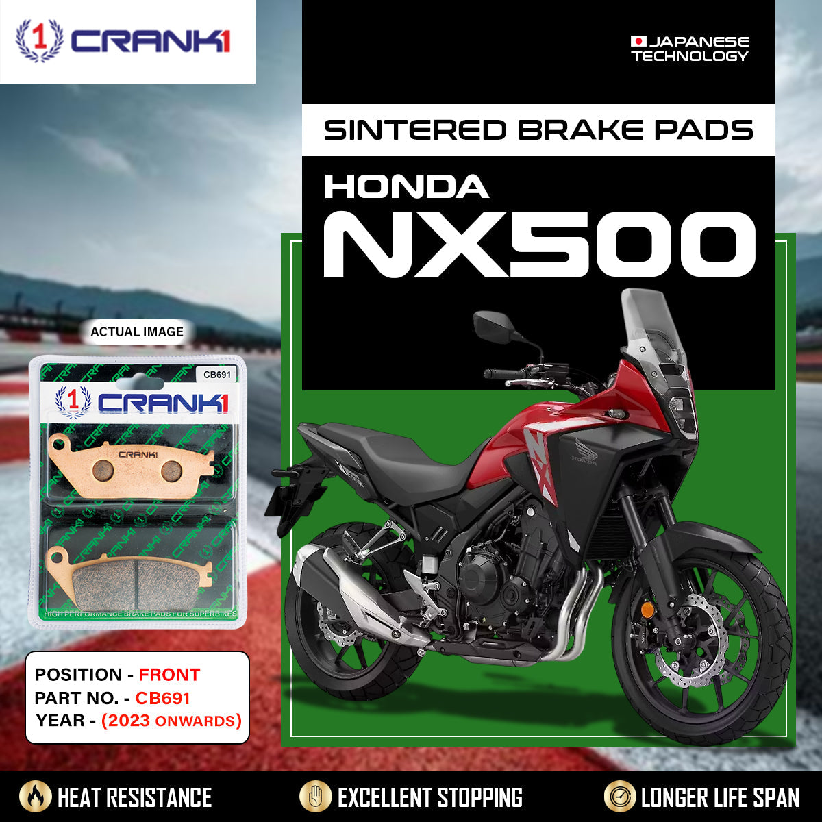 Sintered Brake Pads For Honda NX500 (2023 Onwards) - Front - CB691 - 1 Set - CRANK1