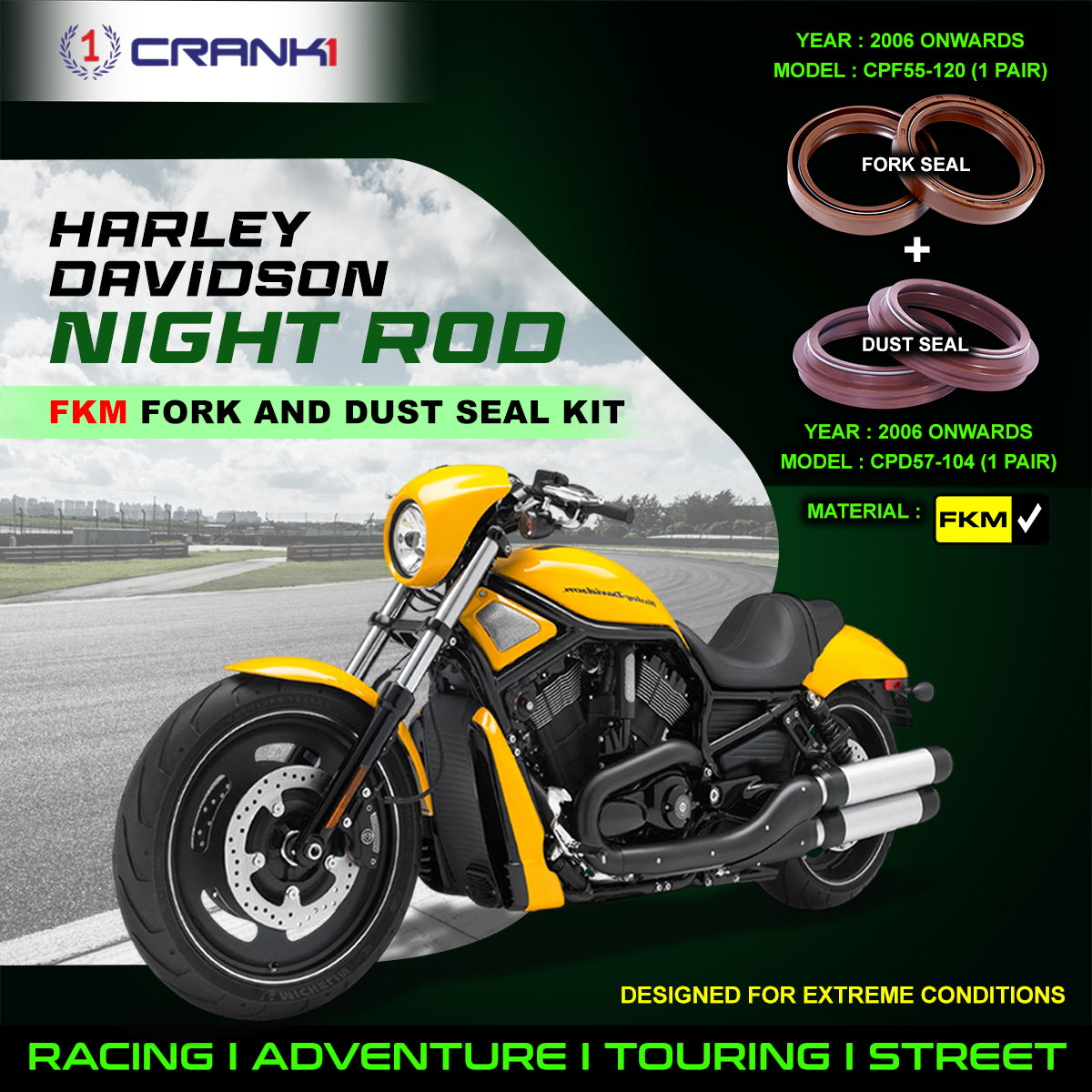 Fork And Dust Seals Kit For Harley Davidson Night Rod (2006 Onwards) - CRANK1