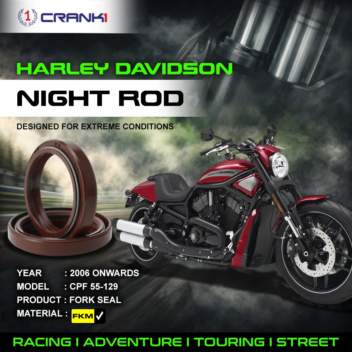 Fork Oil Seals Pair For Harley Davidson Night Rod (2006 Onwards) - CPF55-129 - CRANK1