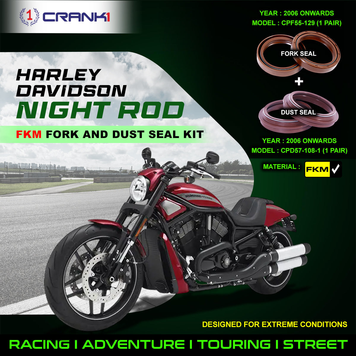 Fork And Dust Seals Kit For Harley Davidson Night Rod (2006 Onwards) - CRANK1