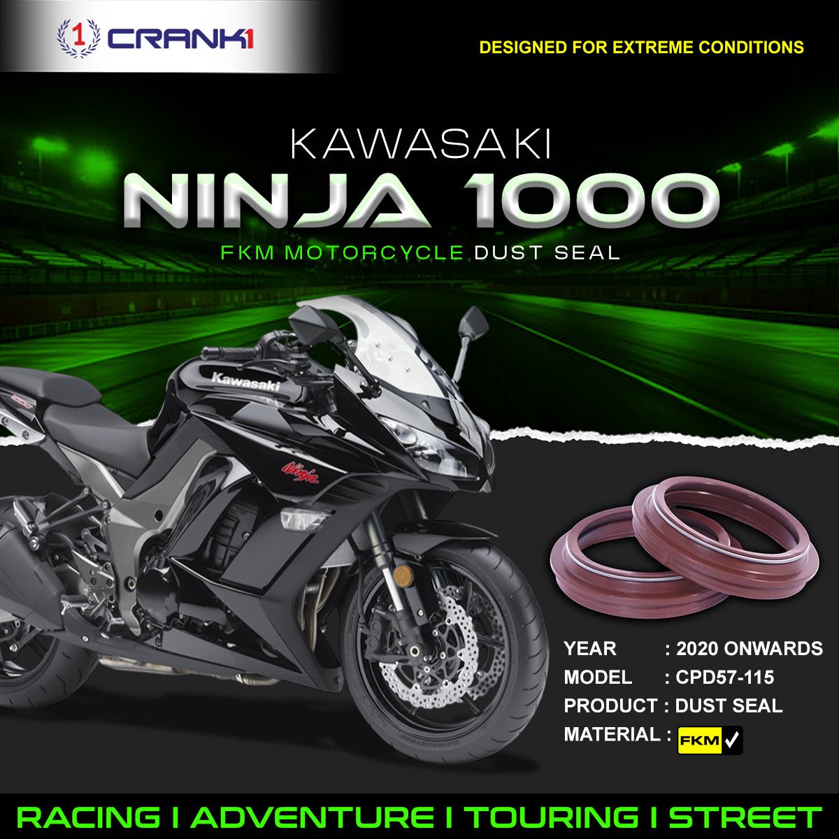 Fork Dust Seals Pair For Kawasaki Ninja 1000 (2020 Onwards) - CPD57-115 - CRANK1