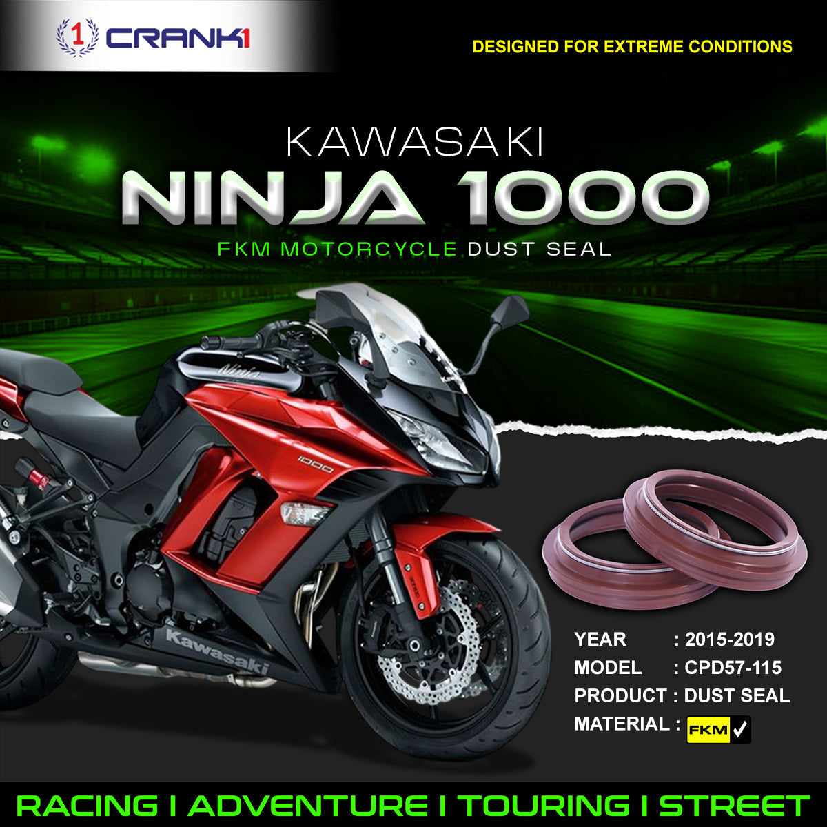 Fork Dust Seals Pair For Kawasaki Ninja 1000 (2015-2019) - CPD57-115 - CRANK1