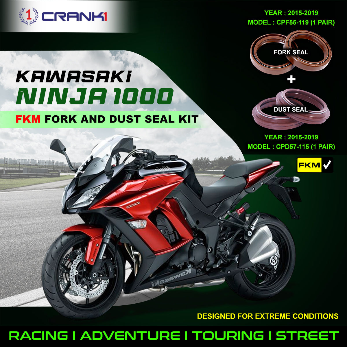 Fork And Dust Seals Kit For Kawasaki Ninja 1000 (2015-2019) - CRANK1