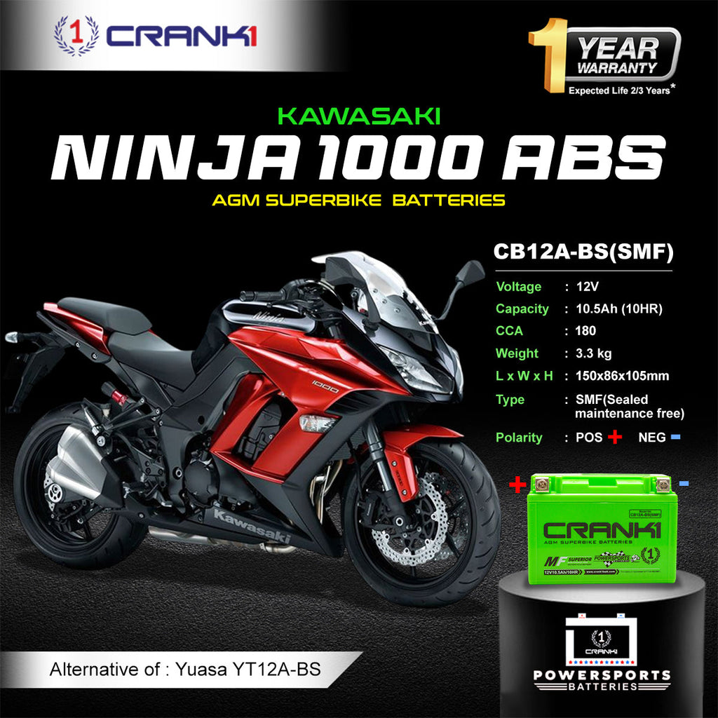 Battery For Kawasaki Ninja 1000 ABS (2014-2025) - CB12A-BS - Factory Activated - CRANK1