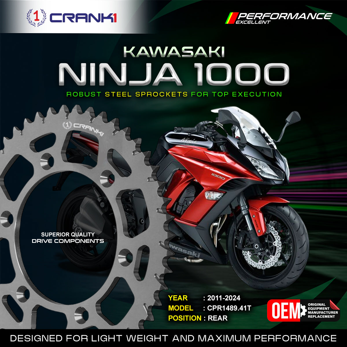 Sprocket For Kawasaki Ninja 1000 (2011-2024) - Rear - CPR1489.41T - CRANK1