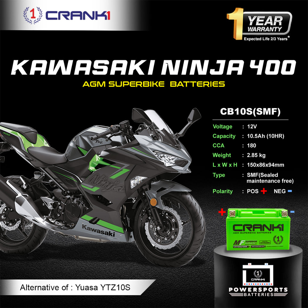 Battery For Kawasaki Ninja 400 (2018 onwards) - CB10S - Factory Activated - CRANK1