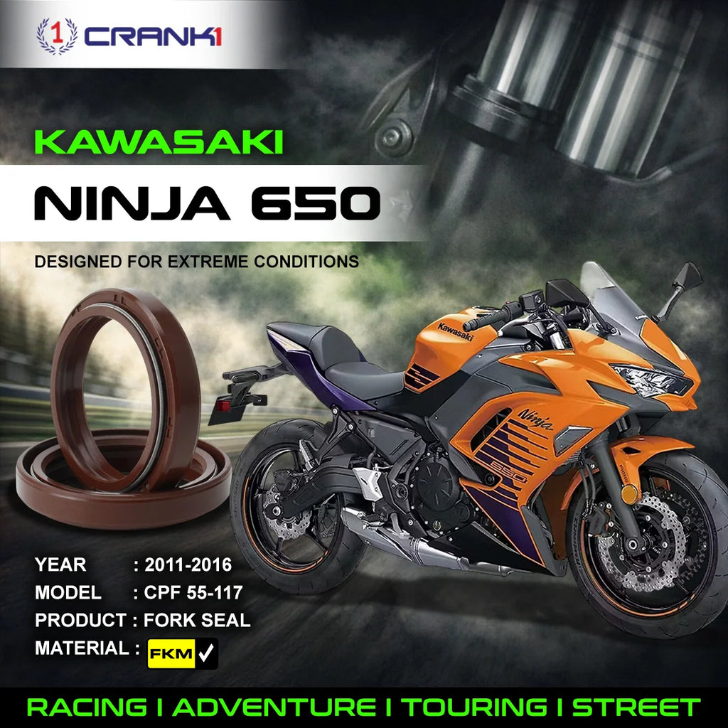 Fork Oil Seals Pair For Kawasaki Ninja 650 (2011-2016) - CPF55-117 - CRANK1