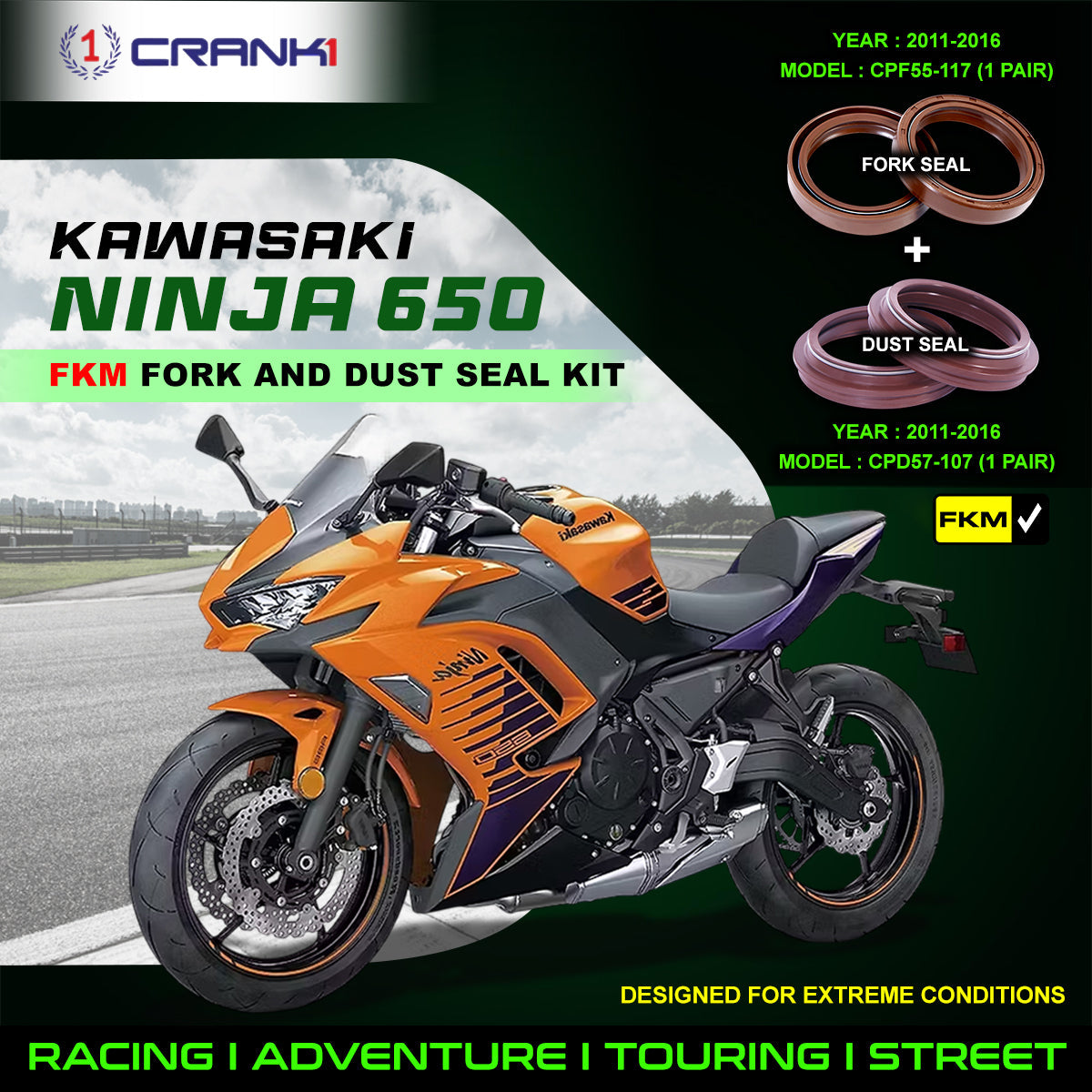Fork And Dust Seals Kit For Kawasaki Ninja 650 (2011-2016) - CRANK1