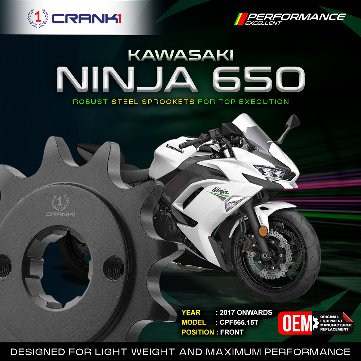 Sprocket For Kawasaki Ninja 650 (2017 Onwards) - Front - CPF565.15T - CRANK1