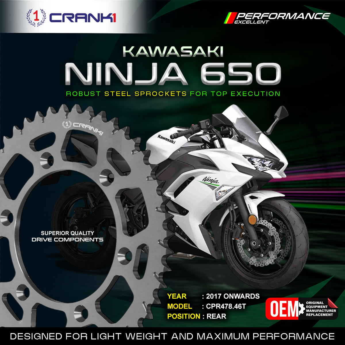 Sprocket For Kawasaki Ninja 650 (2017 Onwards) - Rear - CPR478.46T - CRANK1