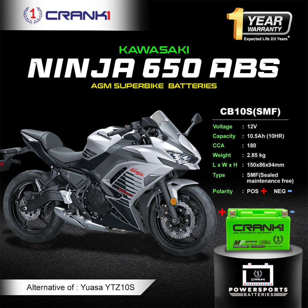 Battery For Kawasaki Ninja 650 ABS (2017-2025) - CB10S - Factory Activated - CRANK1