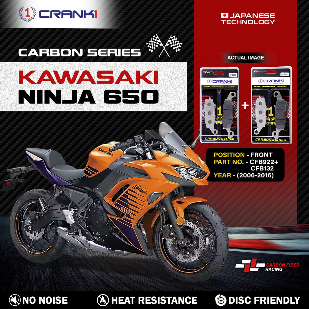 Carbon Brake Pads For Kawasaki Ninja 650 (2006-2016) - Front - CFB922 + CFB132 - 2 Sets - CRANK1