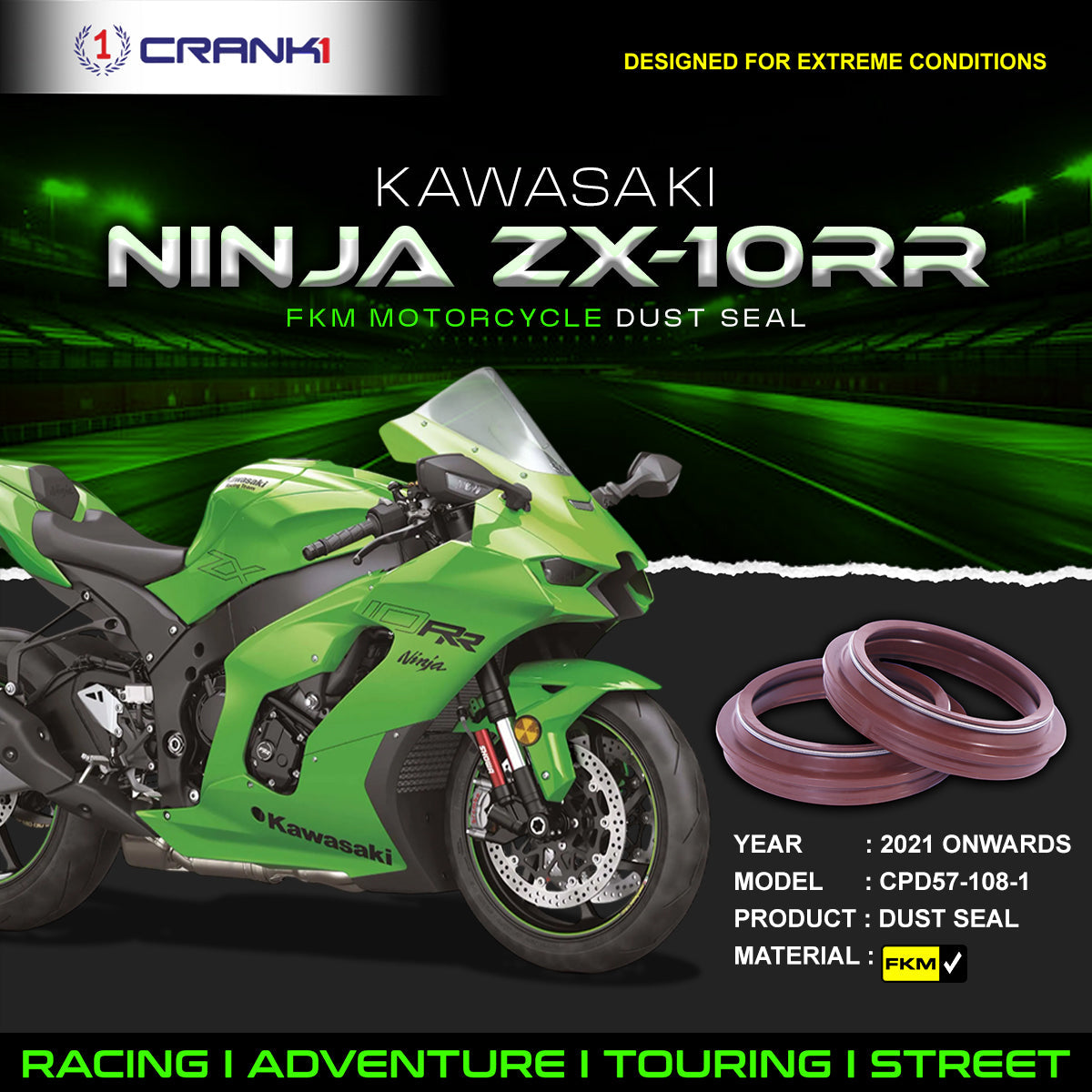 Fork Dust Seals Pair For Kawasaki Ninja ZX-10RR (2021 Onwards) - CPD57-108-1 - CRANK1