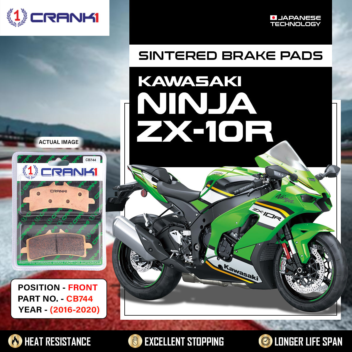 Sintered Brake Pads For Kawasaki Ninja ZX-10R (2016-2020) - Front - CB744 - 2 Sets - CRANK1