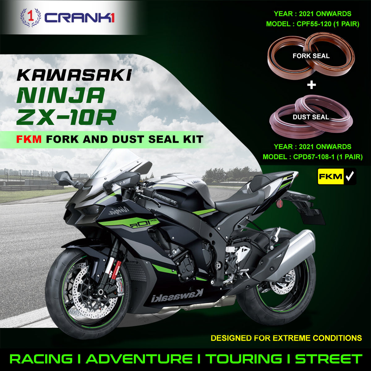 Fork And Dust Seals Kit For Kawasaki Ninja ZX-10R (2021 Onwards) - CRANK1