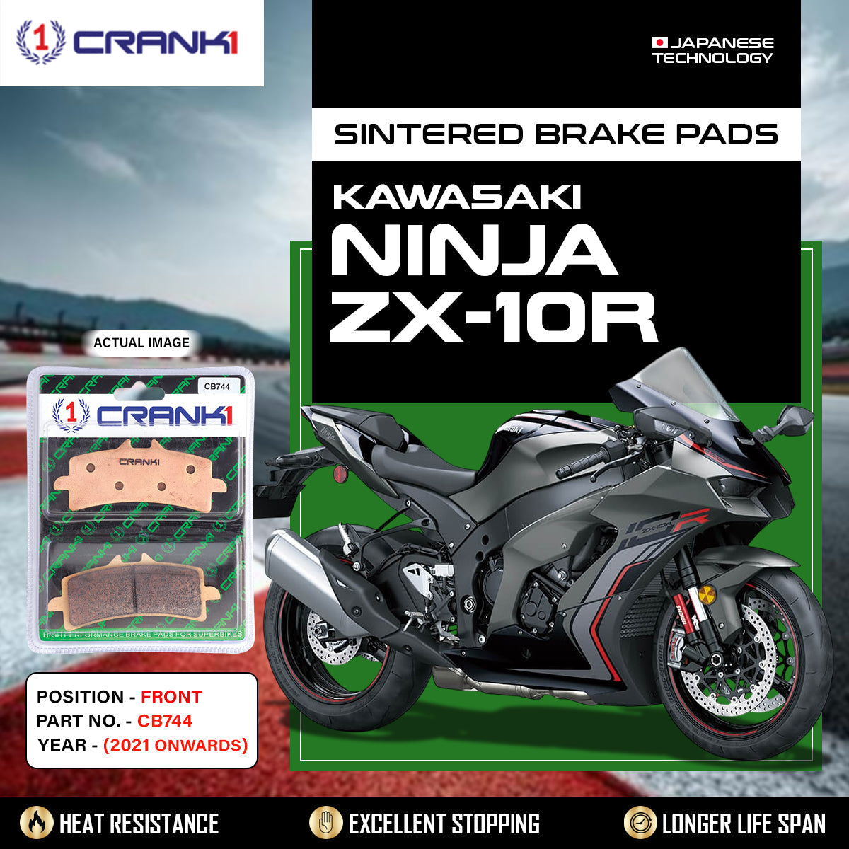 Sintered Brake Pads For Kawasaki Ninja ZX-10R (2021 Onwards) - Front - CB744 - 2 Sets - CRANK1