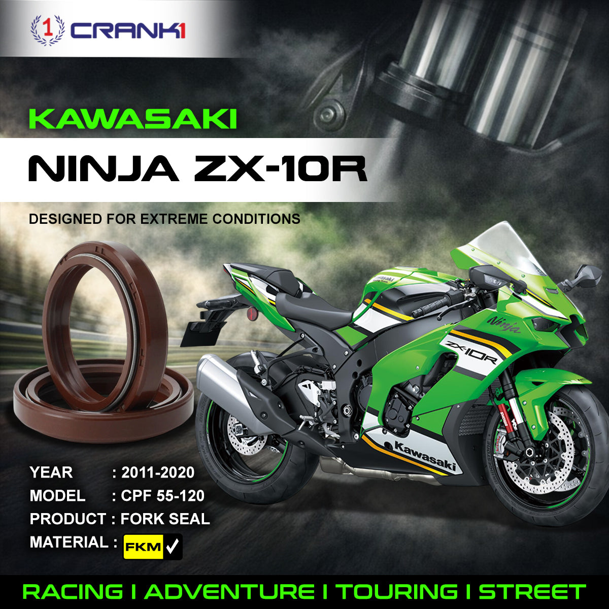 Fork Oil Seals Pair For Kawasaki Ninja ZX-10R (2011-2020) - CPF55-120 - CRANK1