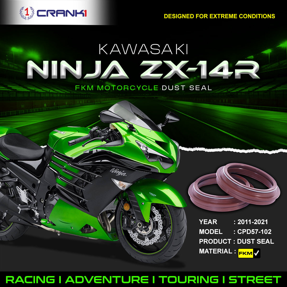 Fork Dust Seals Pair For Kawasaki Ninja ZX-14R (2011-2021) - CPD57-102 - CRANK1