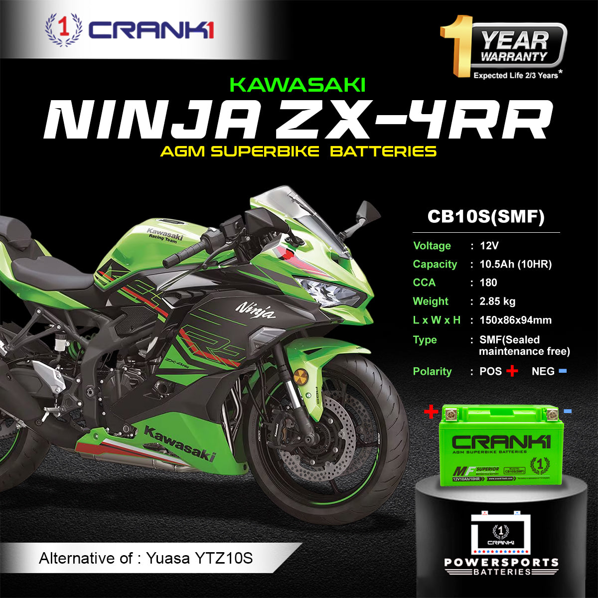 Battery For Kawasaki Ninja ZX-4RR (2024 onwards) - CB10S - Factory Activated - CRANK1