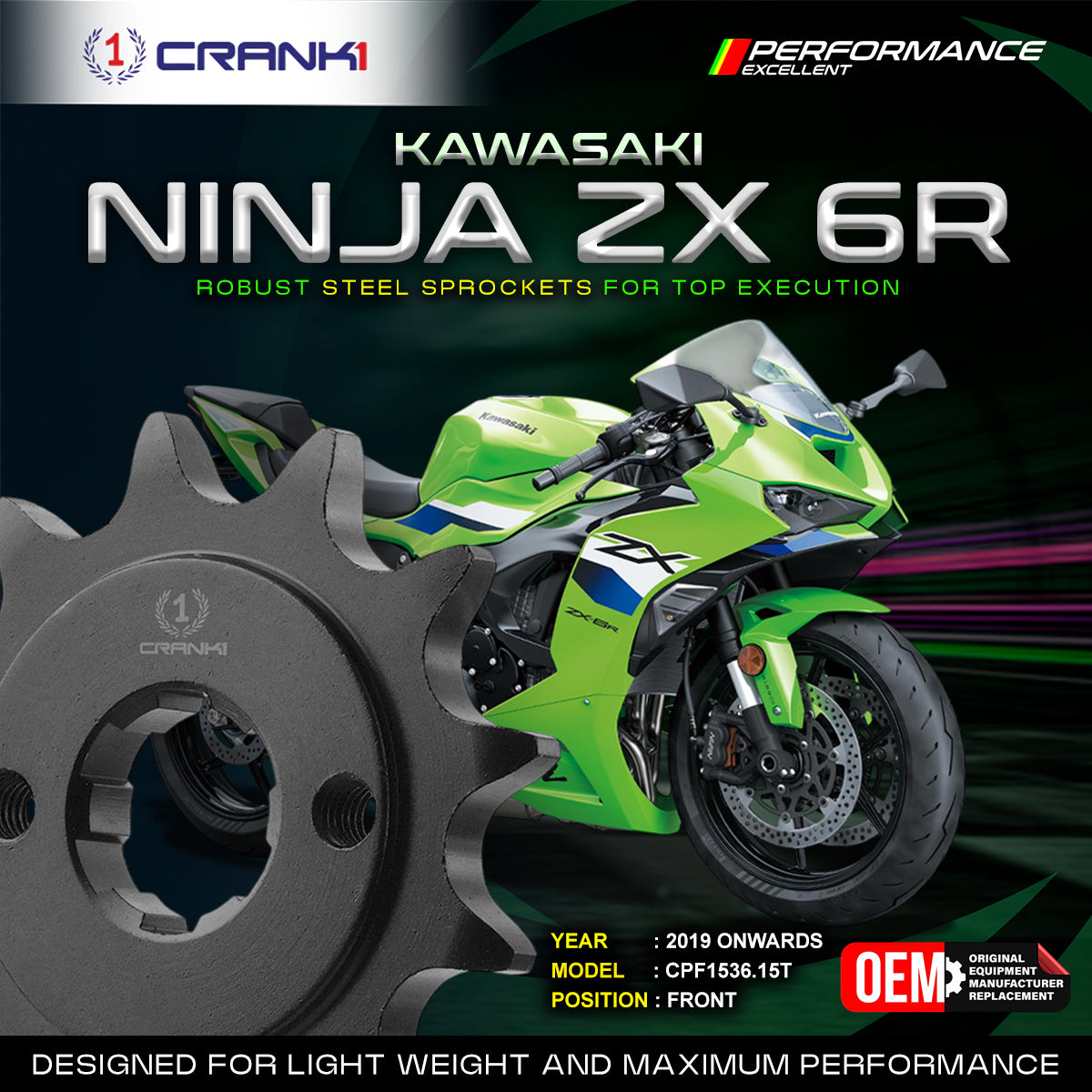 Sprocket For Kawasaki Ninja ZX-6R (2019 Onwards) - Front - CPF1536.15T - CRANK1