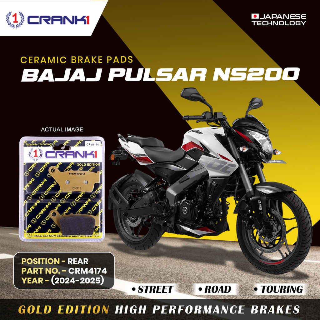 Ceramic Brake Pads For Bajaj Pulsar NS200 (2024-2025) - Rear - CRM4174 - 1 Set - CRANK1