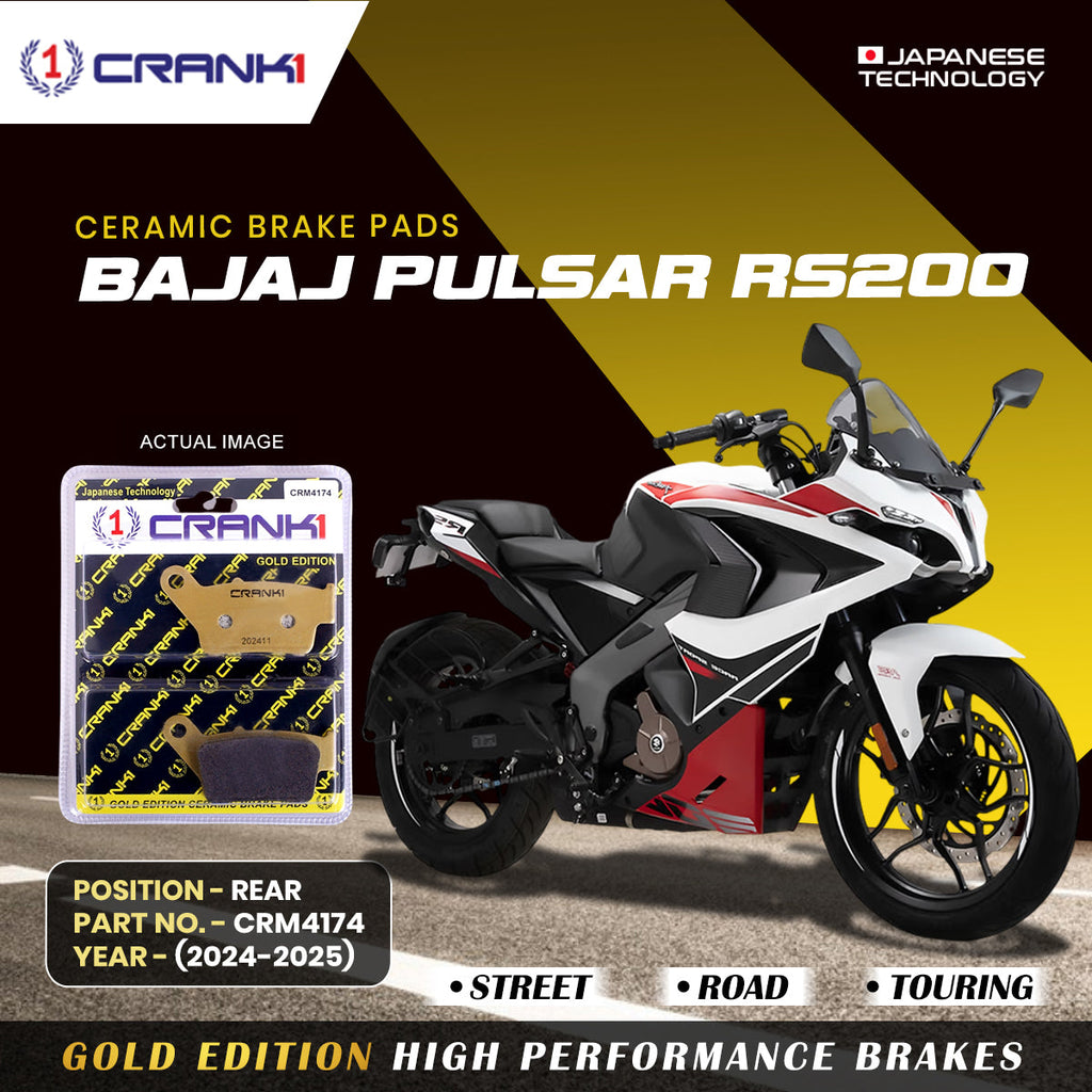 Ceramic Brake Pads For Bajaj Pulsar RS200 (2024-2025) - Rear - CRM4174 - 1 Set - CRANK1