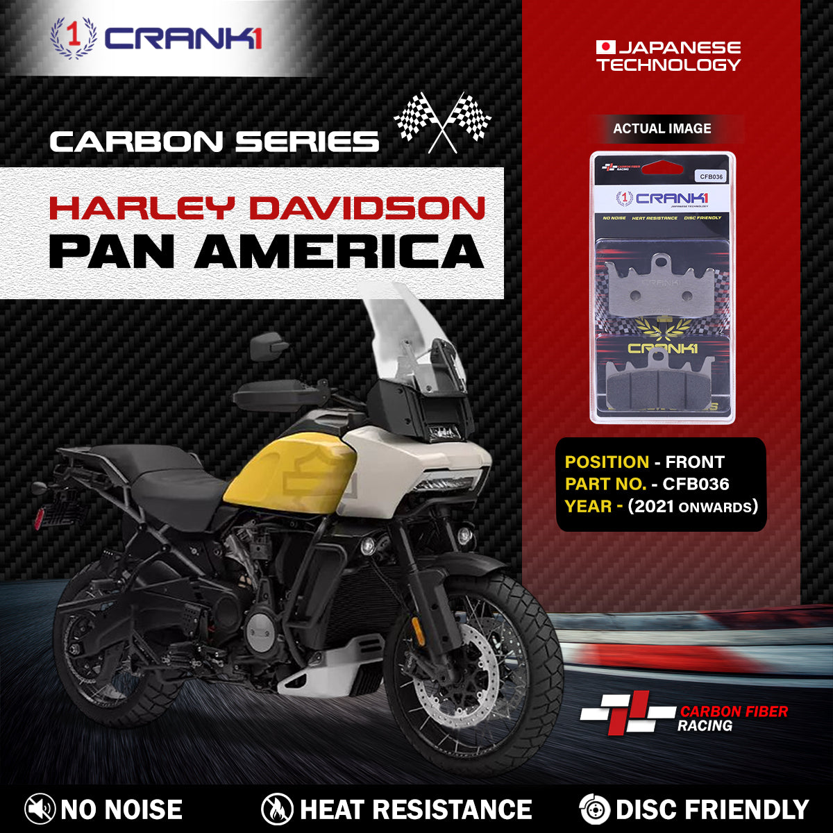 Carbon Brake Pads For Harley Davidson Pan America (2021 Onwards) - Front - CFB036 - 2 Sets - CRANK1