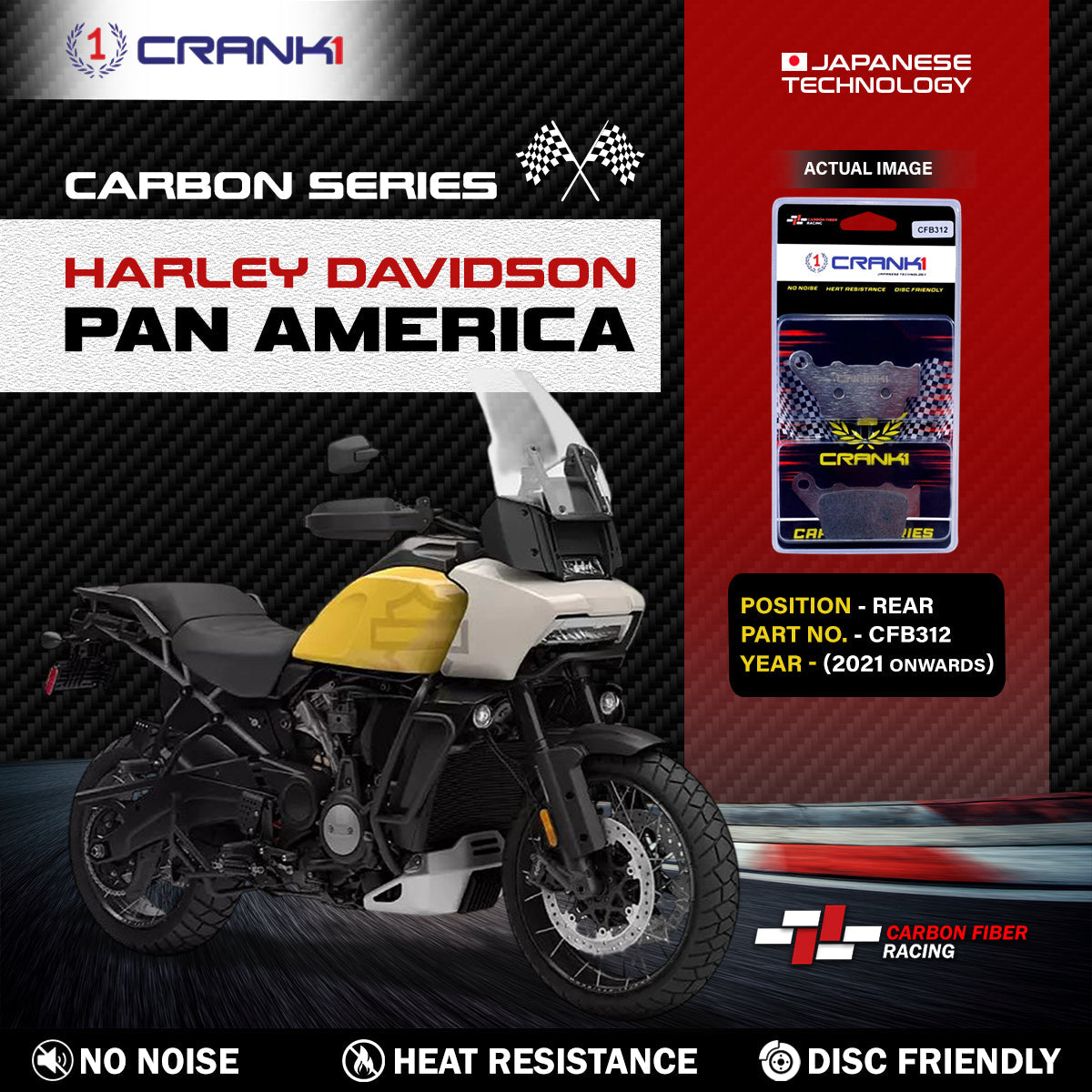 Carbon Brake Pads For Harley Davidson Pan America (2021 Onwards) - Rear - CFB312 - 1 Set - CRANK1
