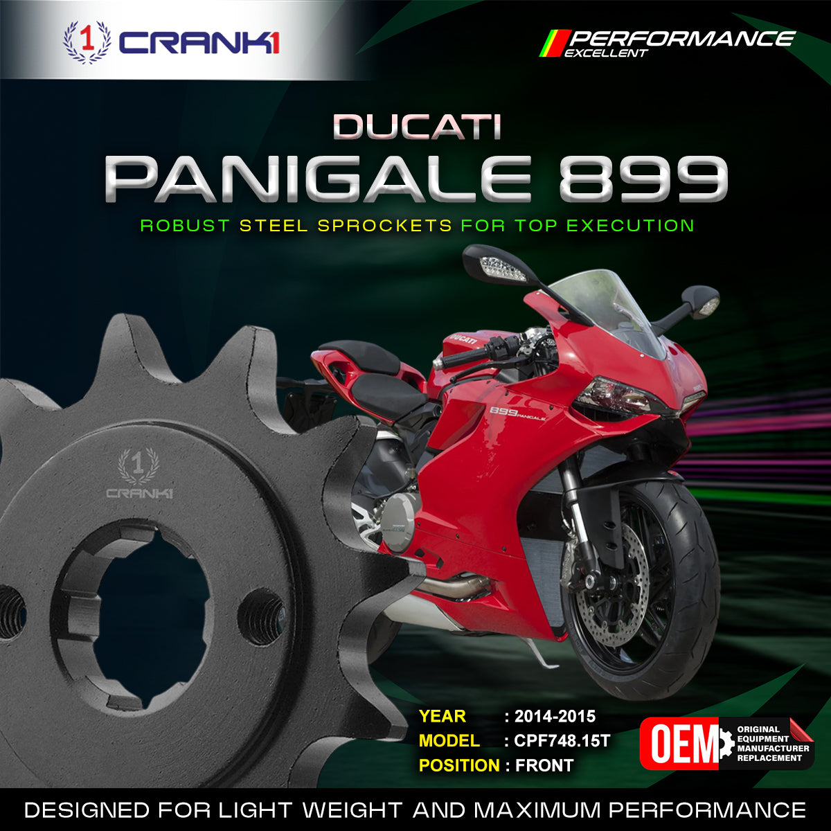 Sprocket For Ducati Panigale 899 (2014-2015) - Front - CPF748.15T - CRANK1