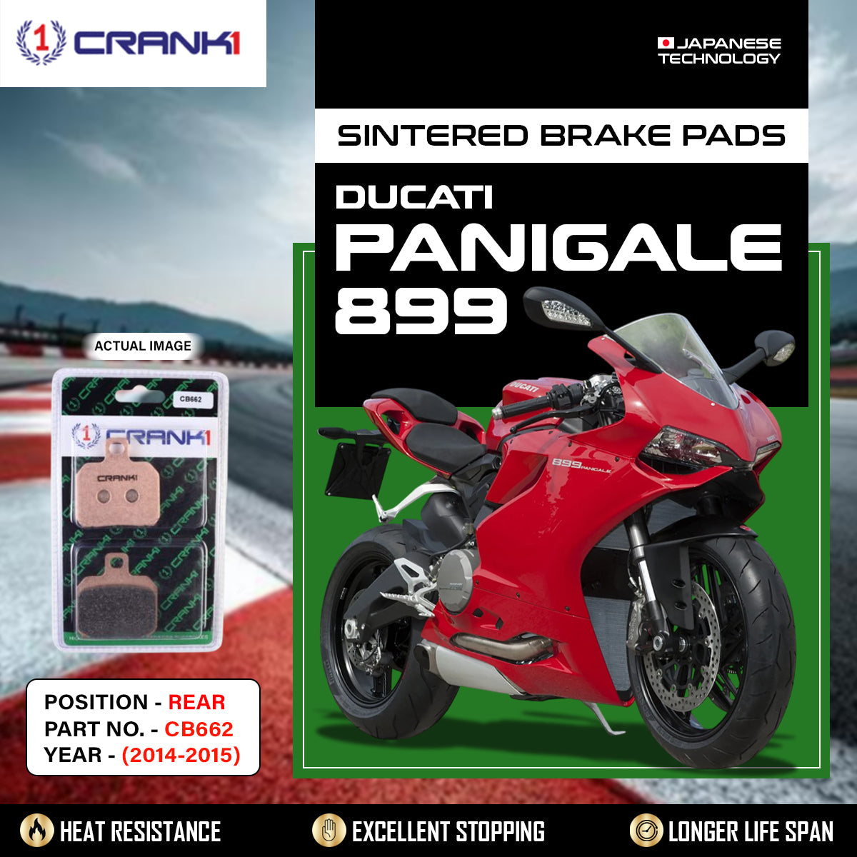 Sintered Brake Pads For Ducati Panigale 899 (2014-2015) - Rear - CB662 - 1 Set - CRANK1