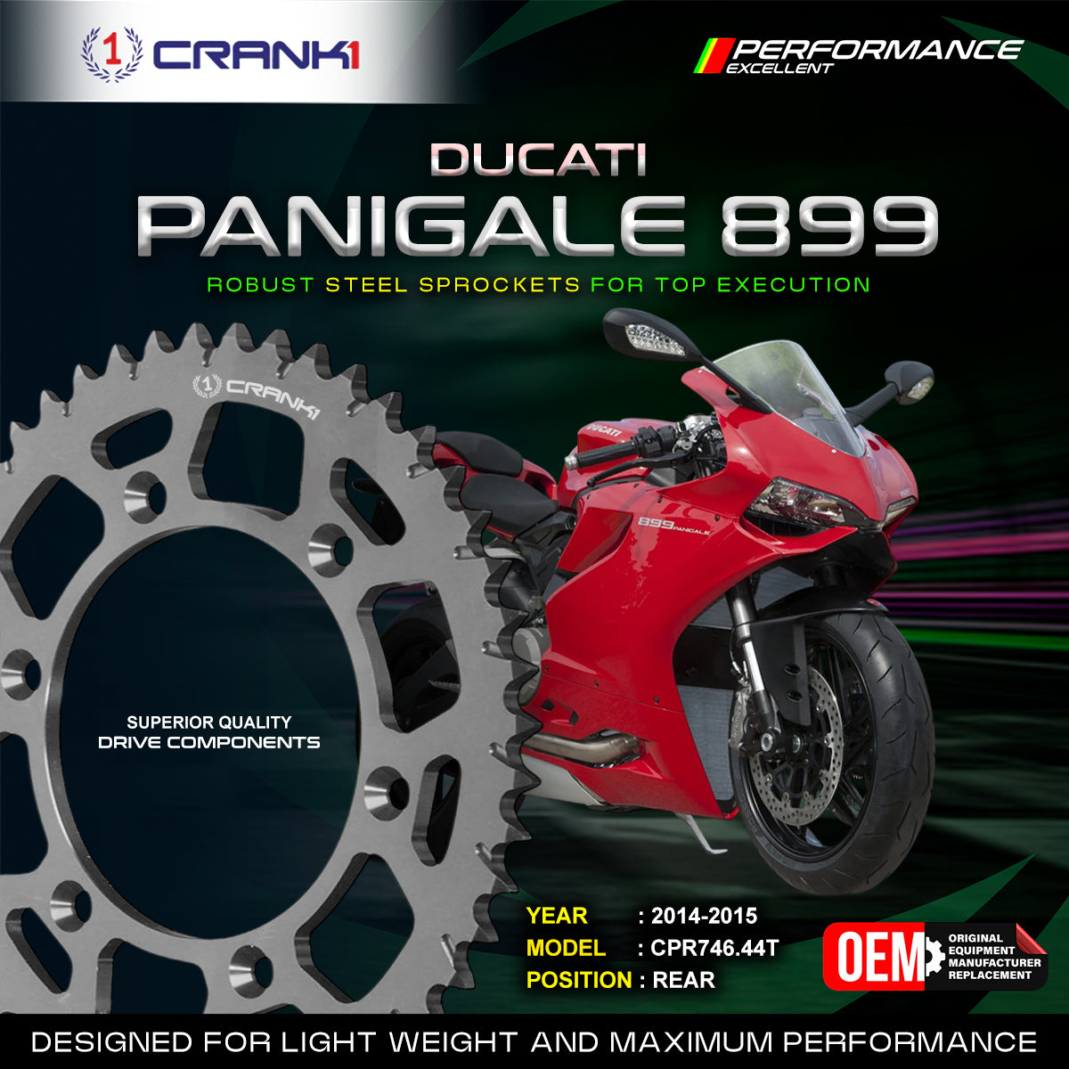 Sprocket For Ducati Panigale 899 (2014-2015) - Rear - CPR746.44T - CRANK1