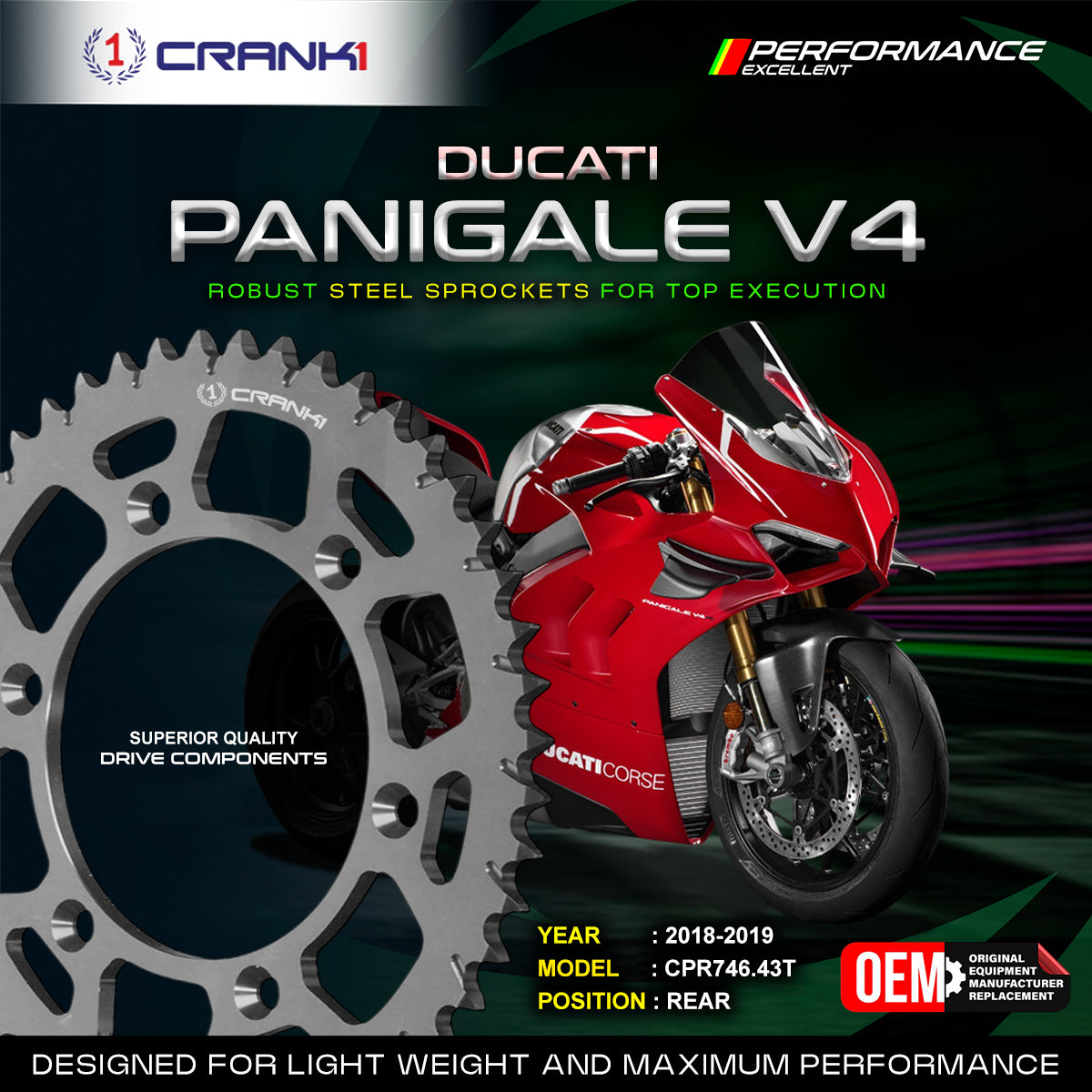 Sprocket For Ducati Panigale V4 (2018-2019) - Rear - CPR746.43T - CRANK1