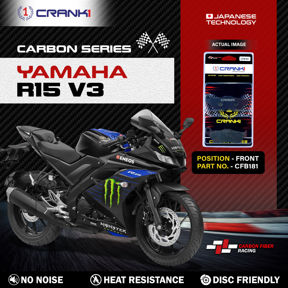 Carbon Brake Pads For Yamaha R15 V3 - Front - CFB181 - 1 Set - CRANK1