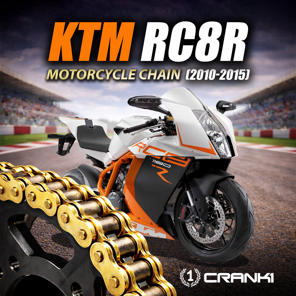 Chain For KTM RC8R (2010-2015) - 525 Pitch x 118 Links Gold (ZVMX) - CRANK1