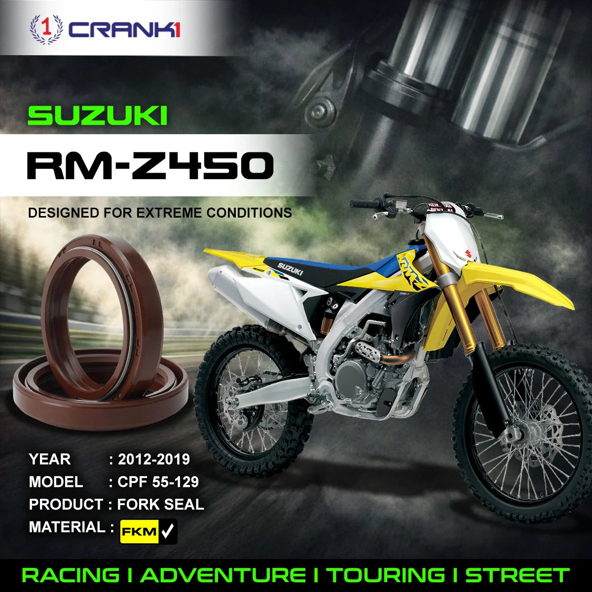 Fork Oil Seals Pair For Suzuki RM-Z450 (2012-2019) - CPF55-129 - CRANK1