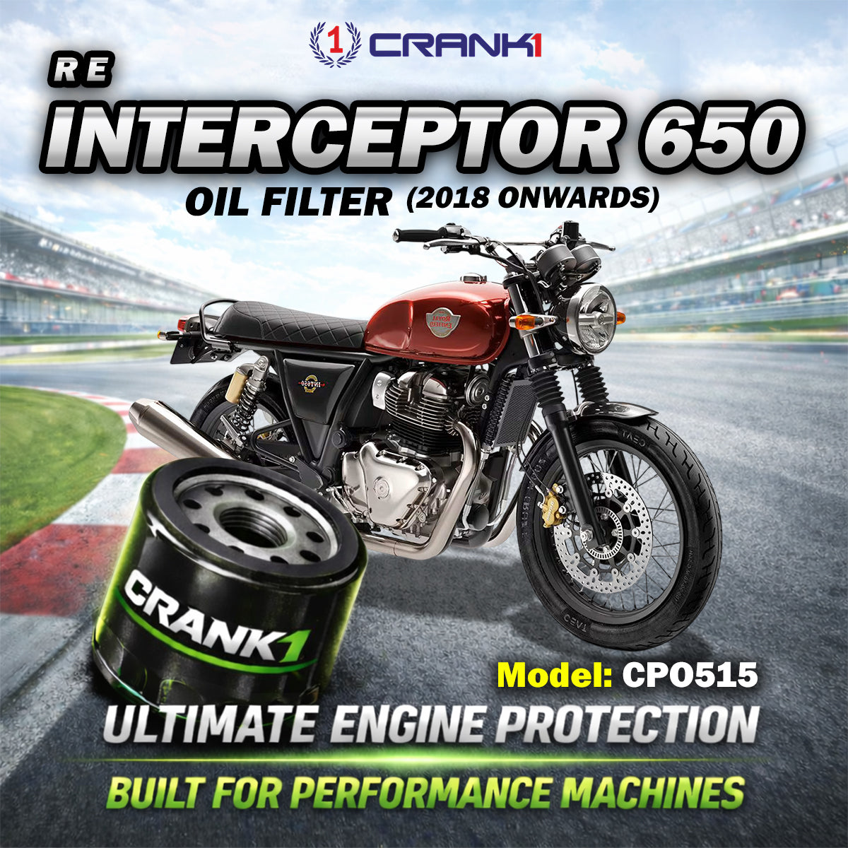 Oil Filter For Royal Enfield Interceptor 650 (2018 Onwards) - CPO515 - CRANK1