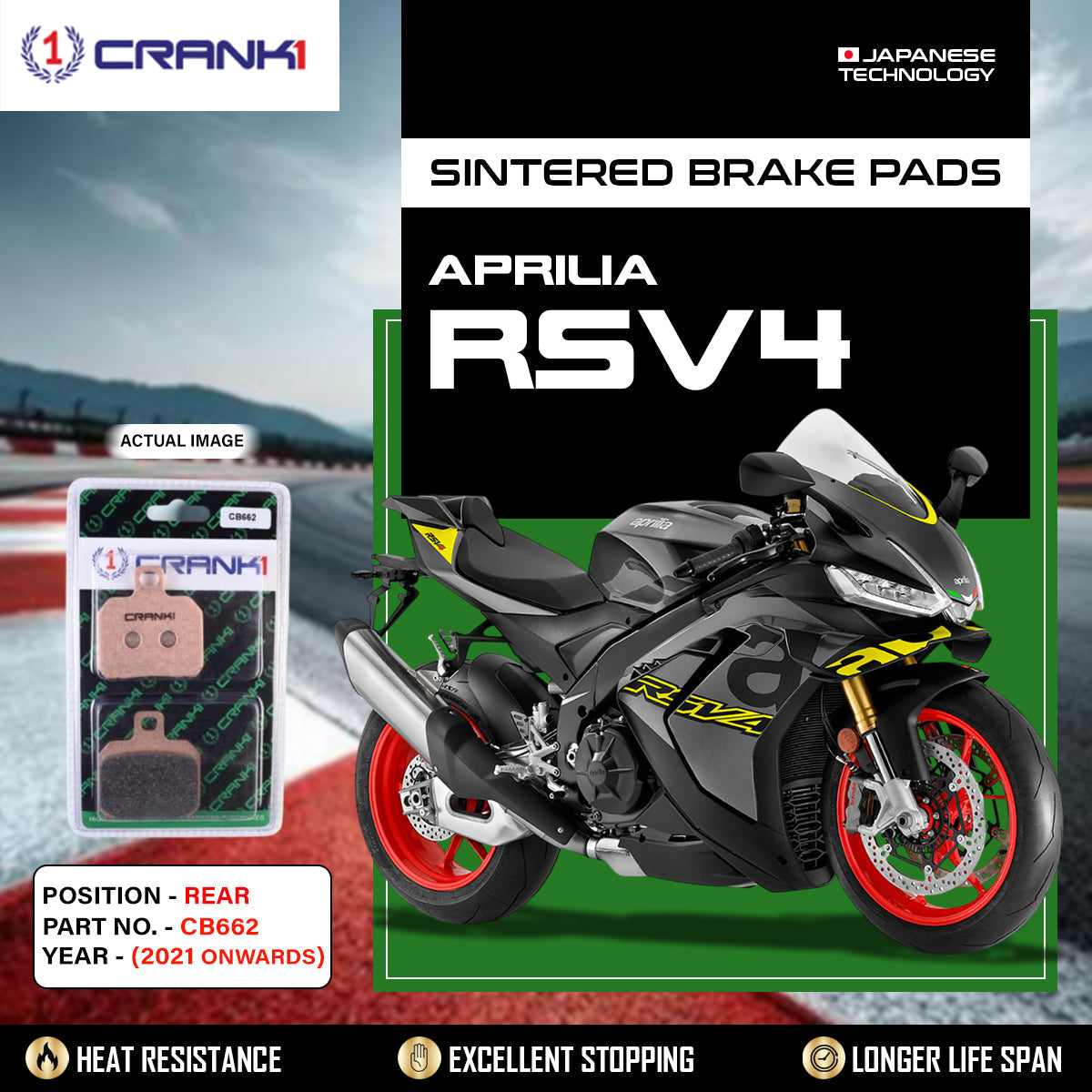 Sintered Brake Pads For Aprilia RSV4 (2021 Onwards) - Rear - CB662 - 1 Set - CRANK1