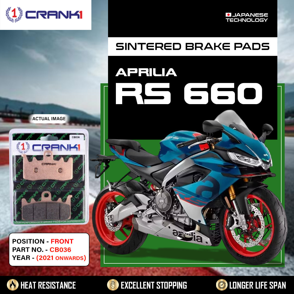 Sintered Brake Pads For Aprilia RS 660 (2021 Onwards) - Front - CB036 - 2 Sets - CRANK1