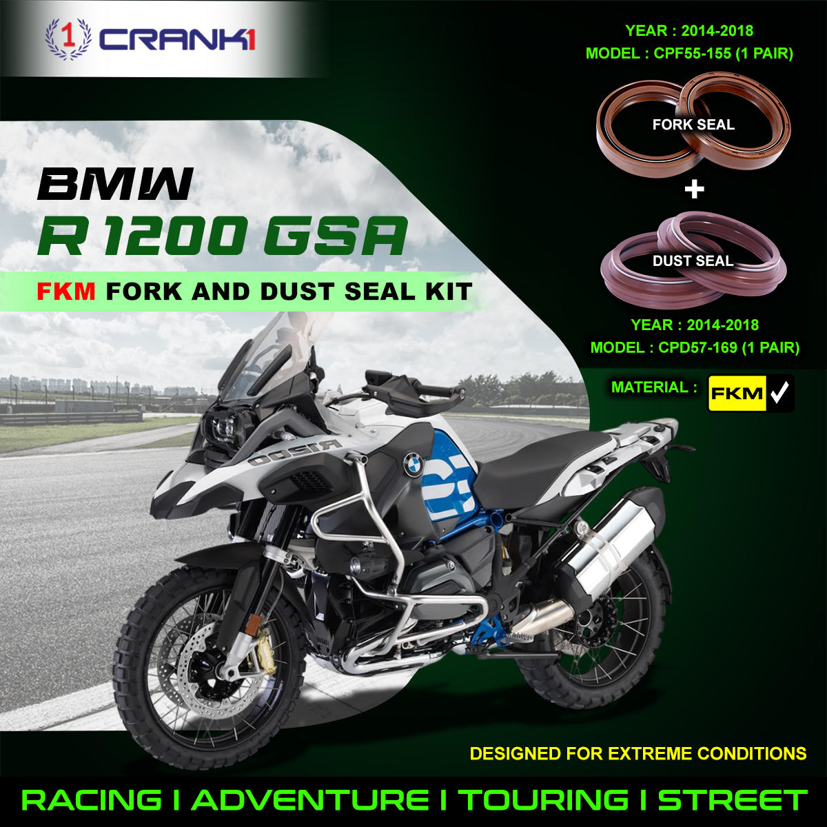 Fork And Dust Seals Kit For BMW R 1200 GSA (2014-2018) - CRANK1
