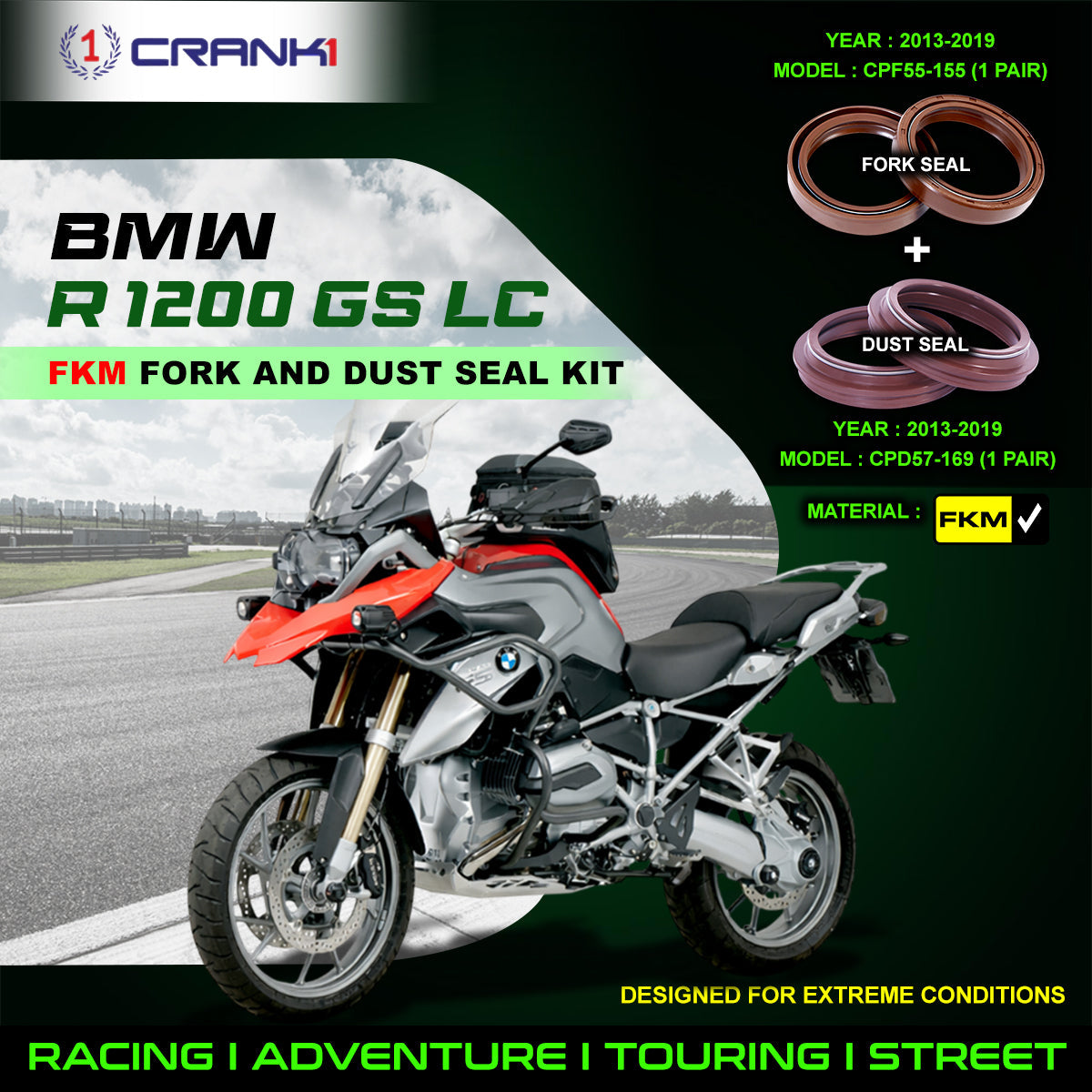 Fork And Dust Seals Kit For BMW R 1200 GS LC (2013-2019) - CRANK1