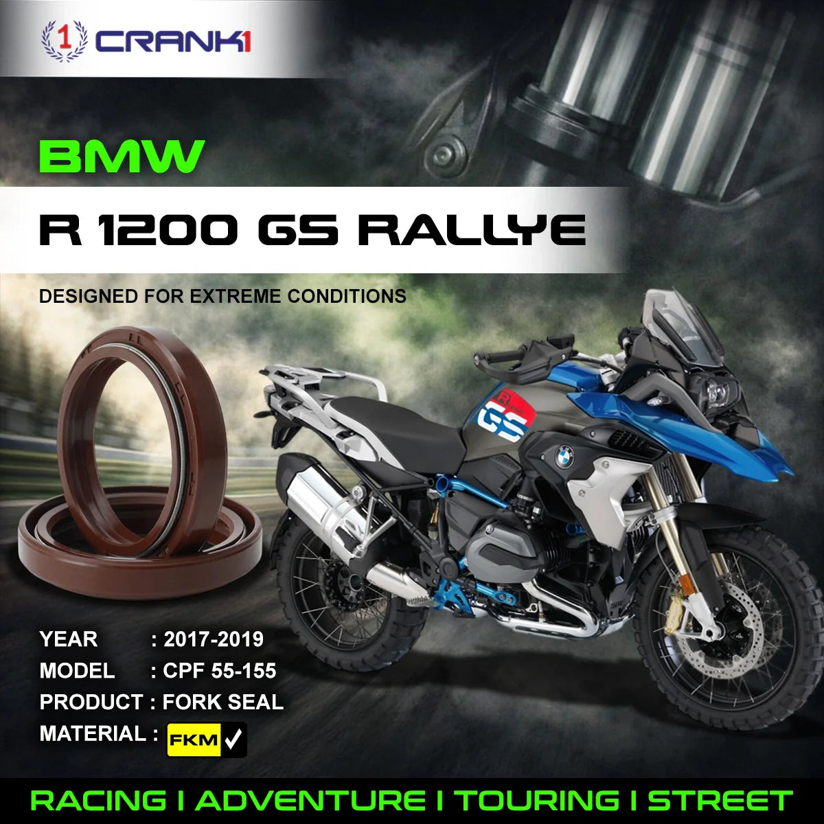 Fork Oil Seals Pair For BMW R 1200 GS Rallye (2017-2019) - CPF55-155 - CRANK1